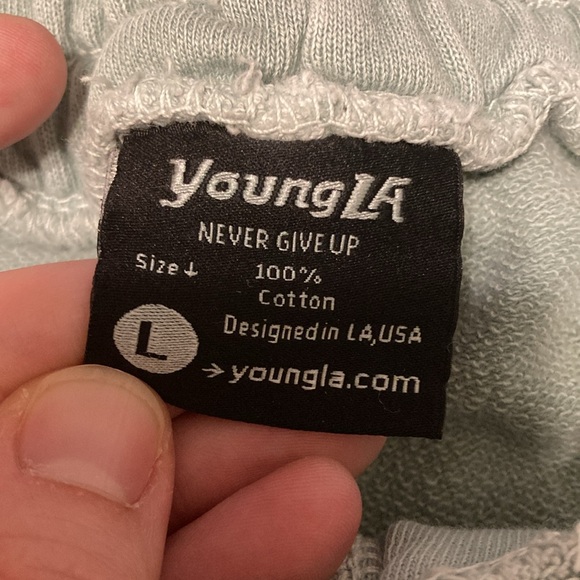 YoungLA Mens Size L Light Green Terry Knit Athletic Shorts 100% Cotton Workout - Picture 6 of 12